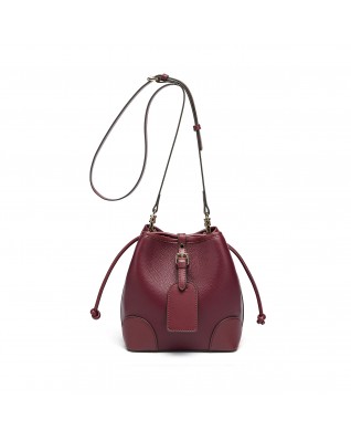 Women's Small Leather Bucket Drawstring Crossbody Bag