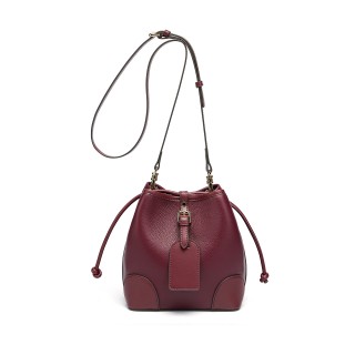 Women's Small Leather Bucket Drawstring Crossbody Bag