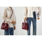 Women's Small Leather Bucket Drawstring Crossbody Bag