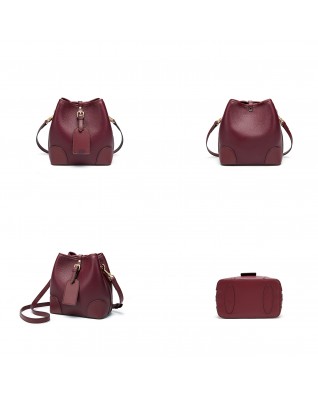 Women's Small Leather Bucket Drawstring Crossbody Bag