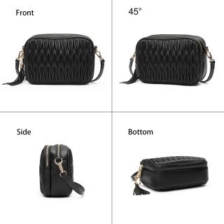 Women's Black Quilted Double Zipper Shoulder Bag
